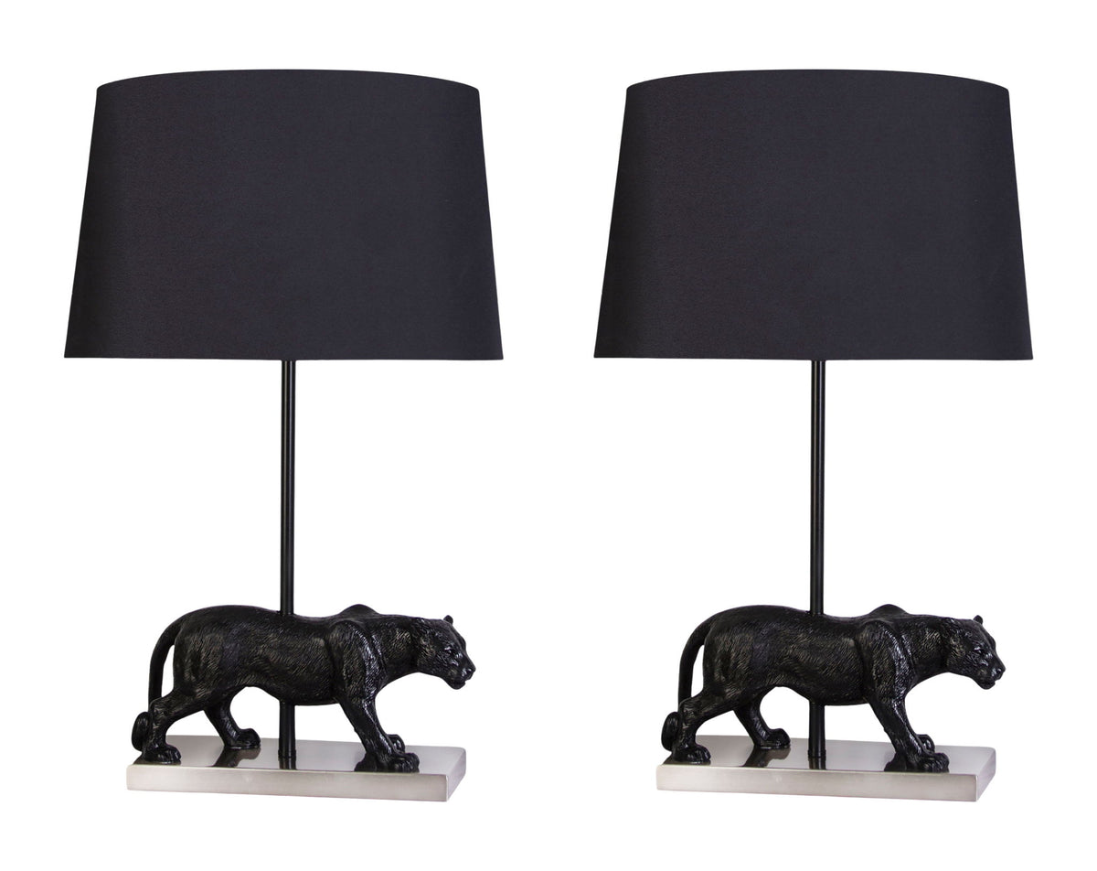 "Panther Noir" Resin Table Lamp (Set of 2) - Black Resin/Pn On Metal