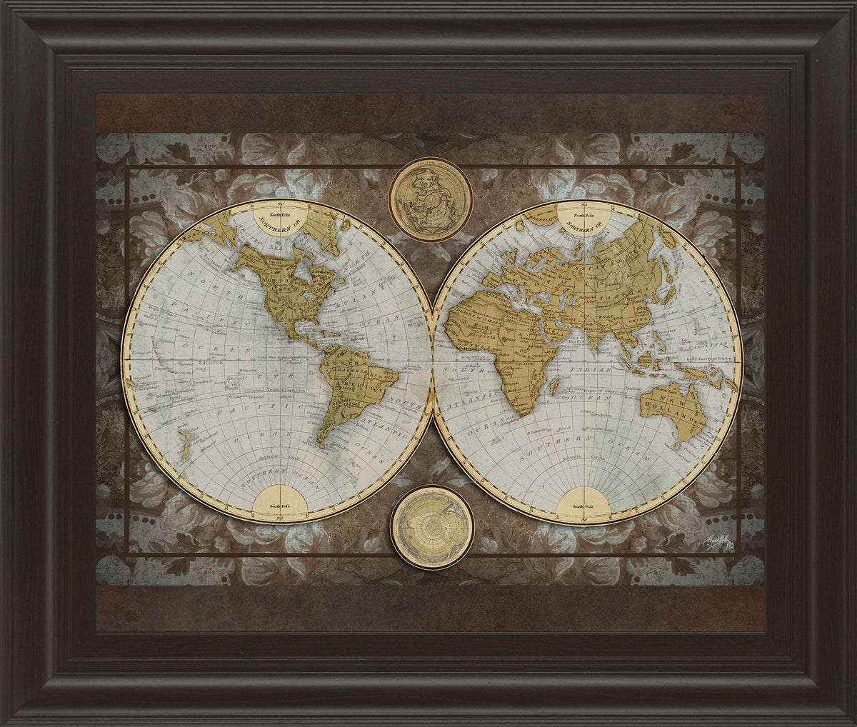 World Map By Elizabeth Medley - Framed Print Wall Art - Beige
