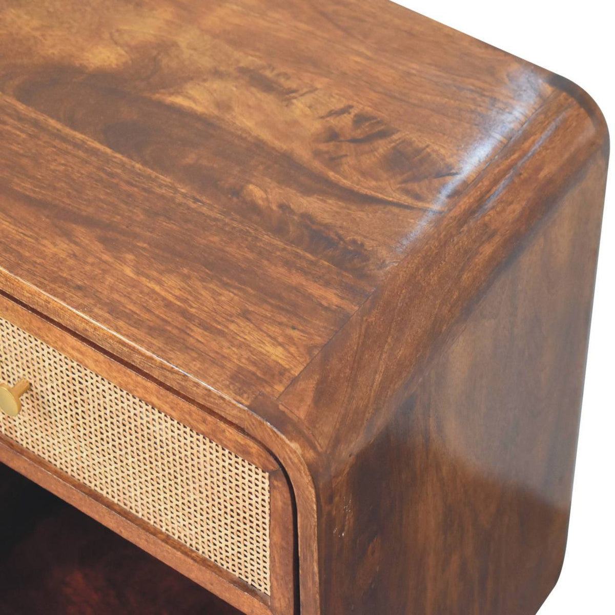 Open Woven Bedside Table, 1 Drawer - Chestnut