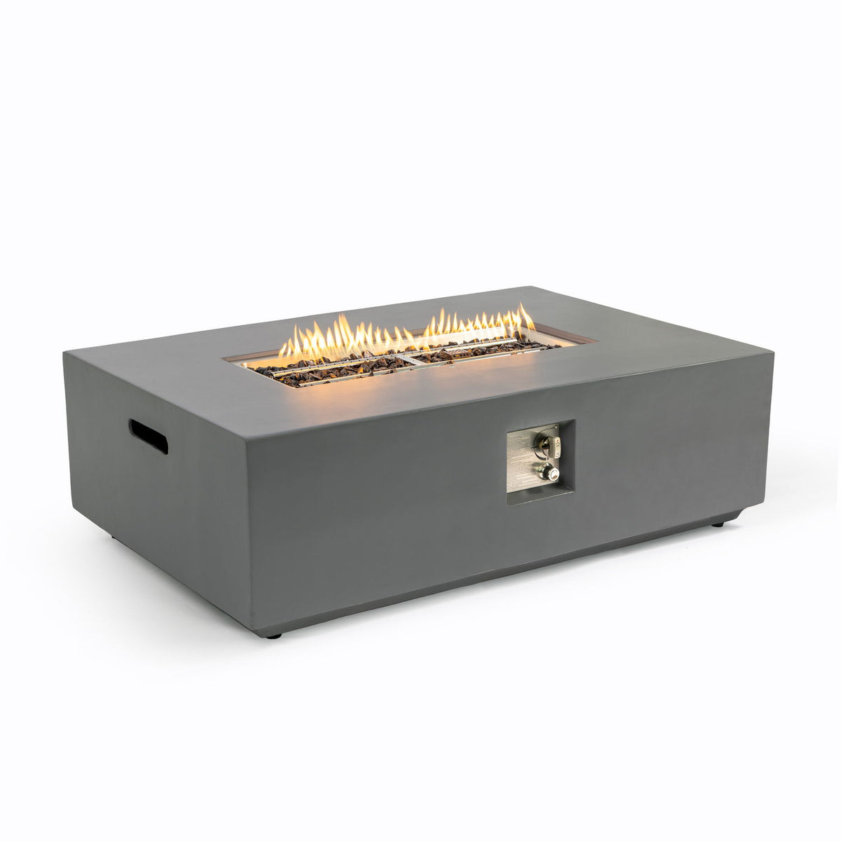 Volon - Rectangular Fire Pit Table, Propane Powered, 50,000 BTU - Light Gray