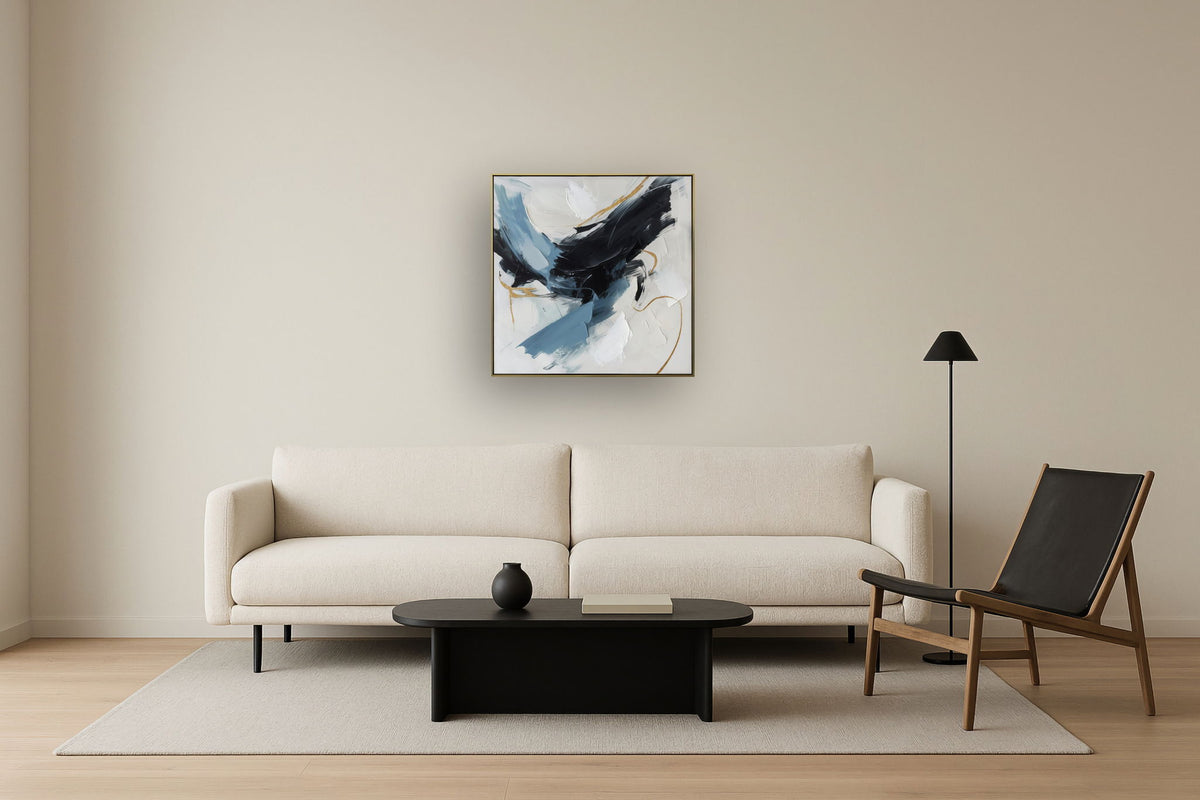 Blue Ember Motion - 33" x 33" Framed Wall Art - Black / Blue