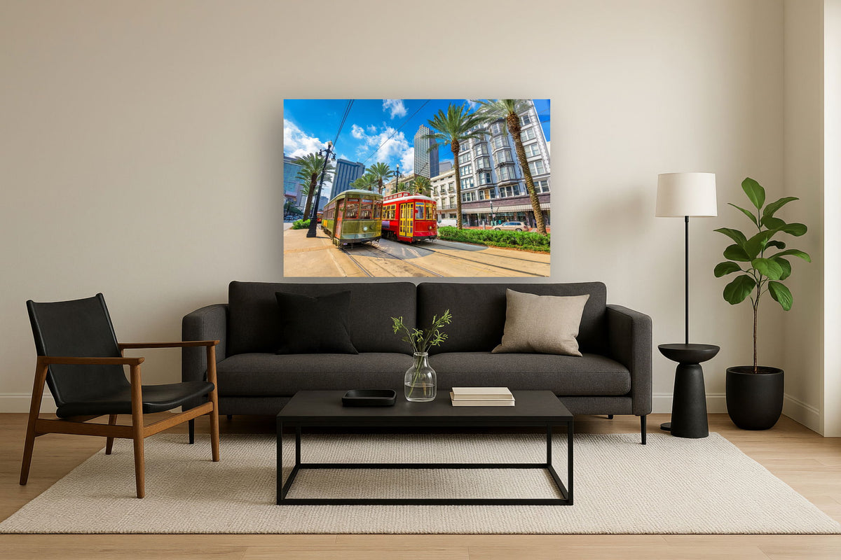 Tempered Glass With Foil - New Orleans Trolly - Light Blue