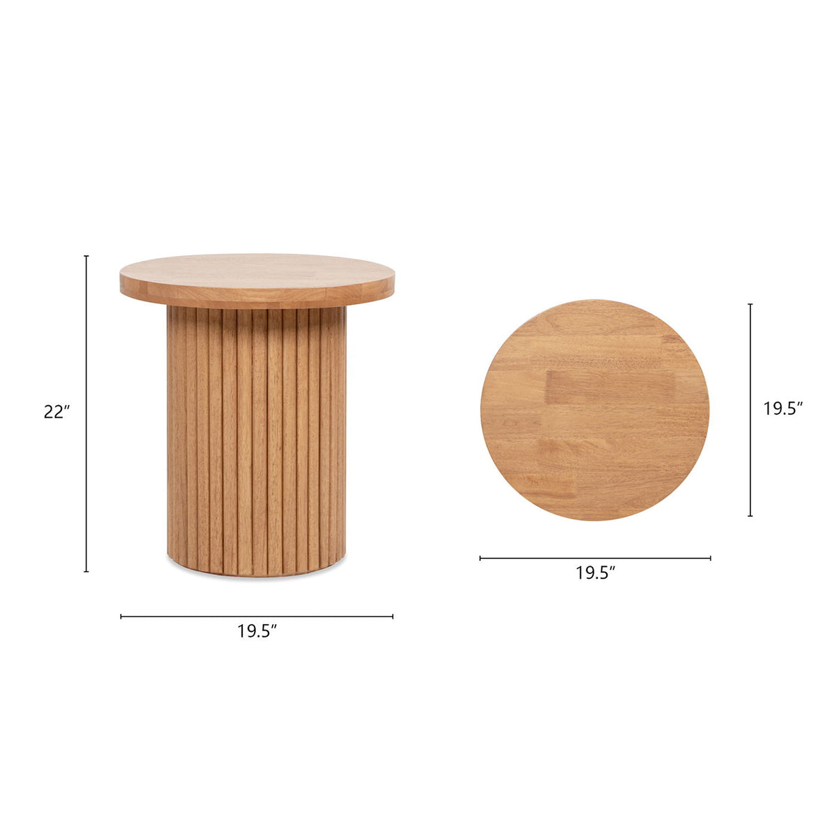 Kenzie - Fluted Pillar Round Accent Side Table - Light Natural Brown