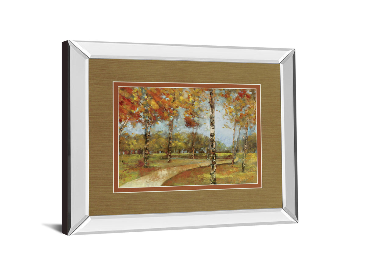 Autumn Path By Carmen Dolce - Mirror Framed Print Wall Art - Light Brown