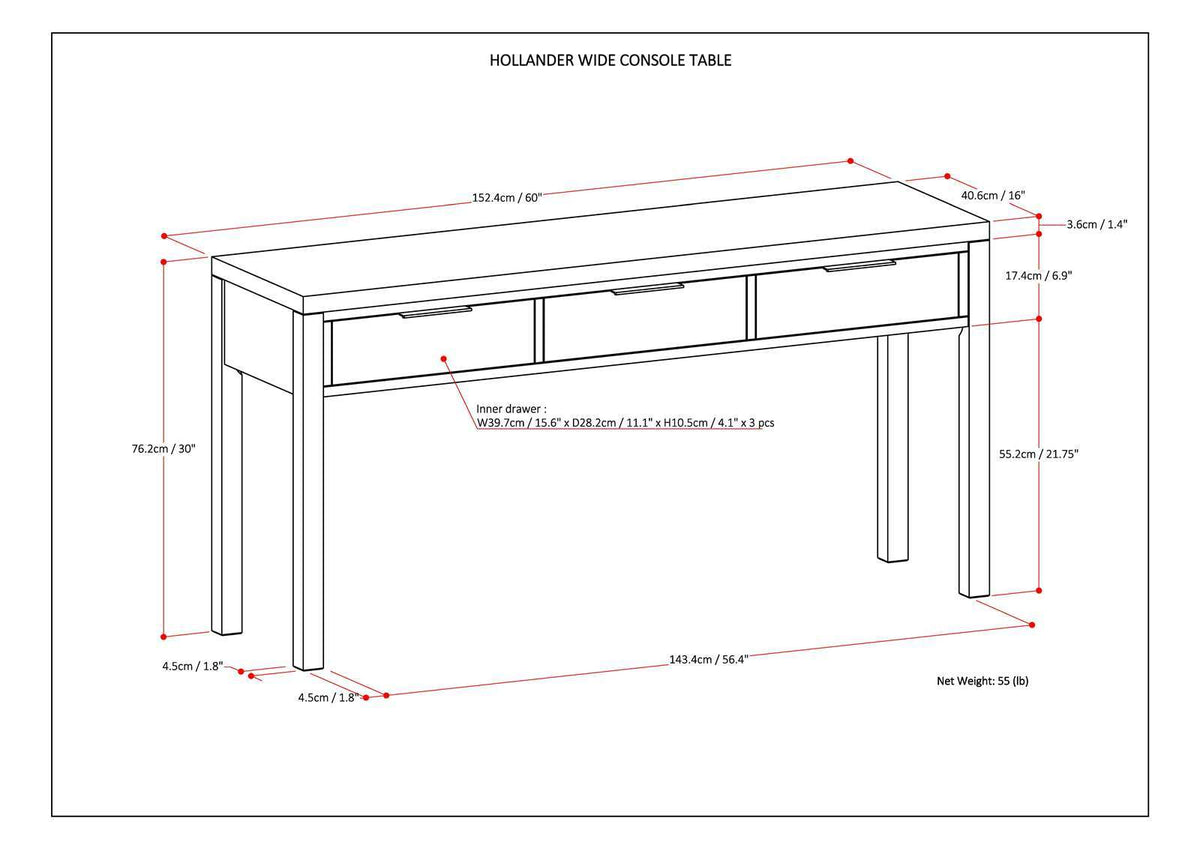Hollander - Wide Console Table
