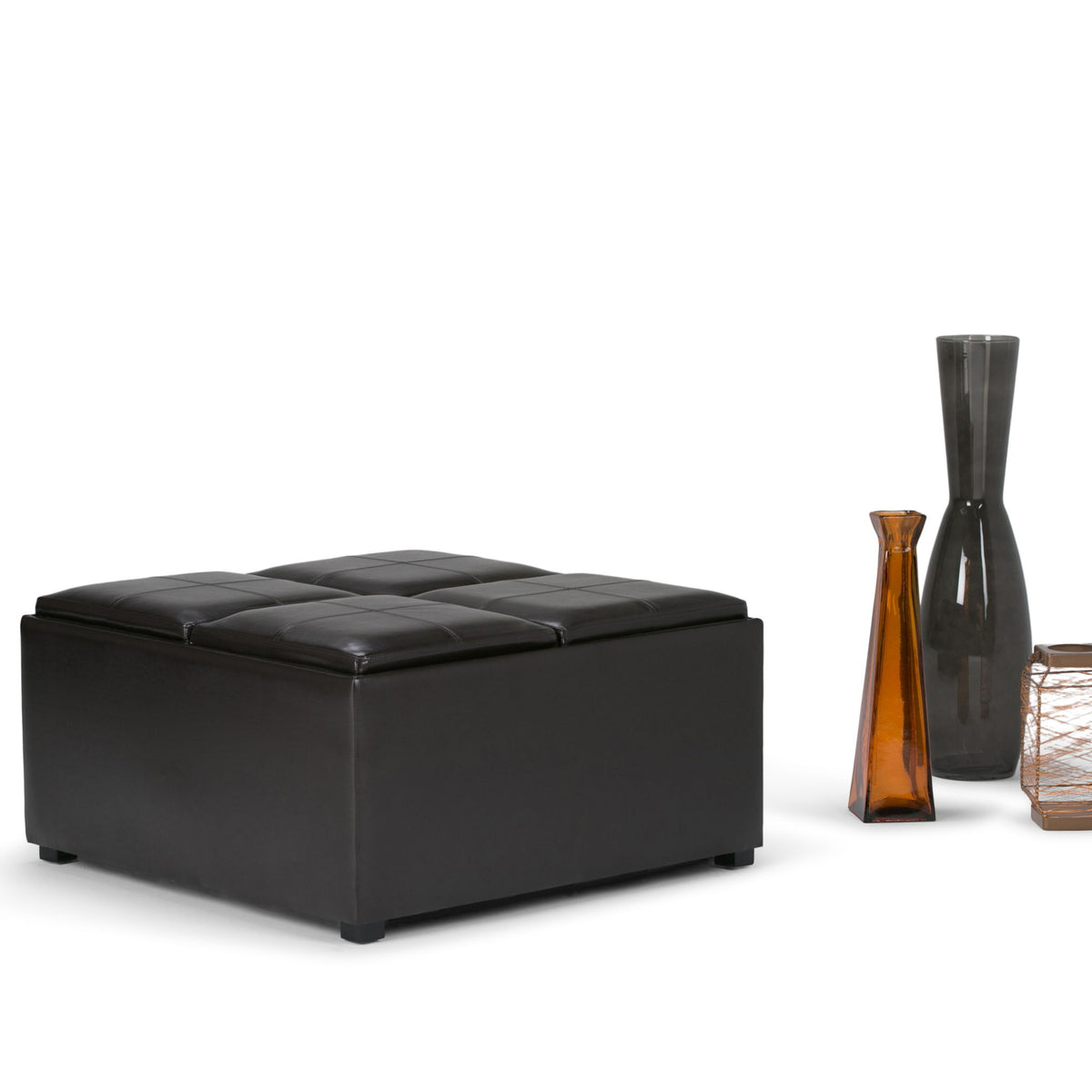 Avalon - Square Coffee Table Storage Ottoman - Tanners Brown