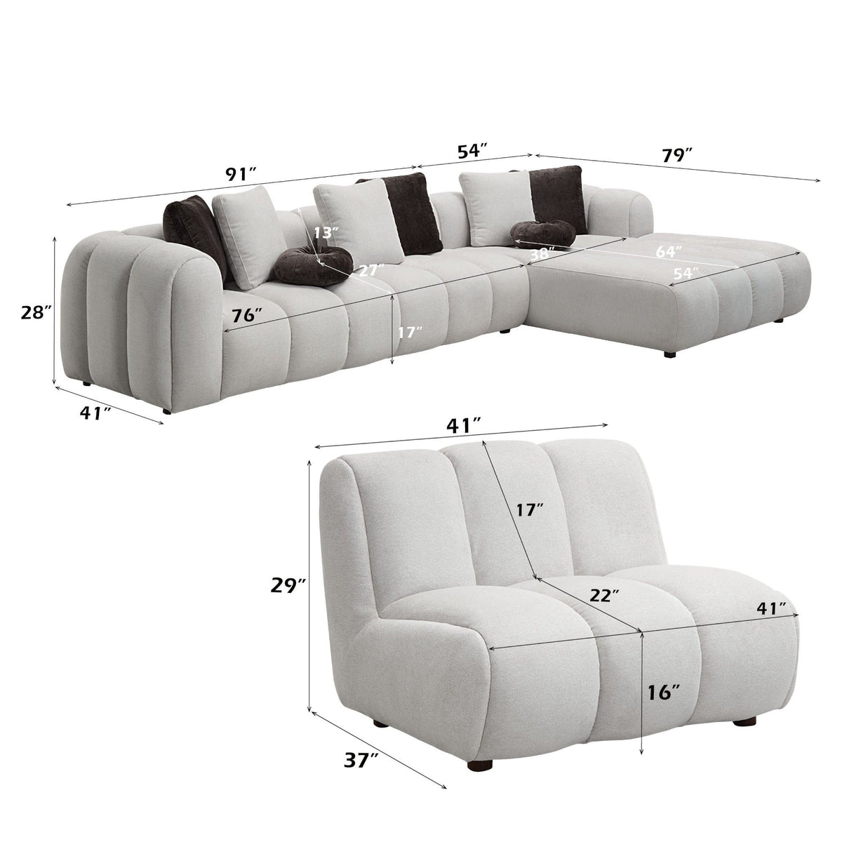 Manilla - Sectional Sofa With Chair - Ivory White