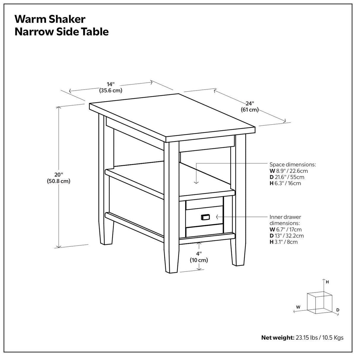 Warm Shaker - Narrow Side Table - Brown