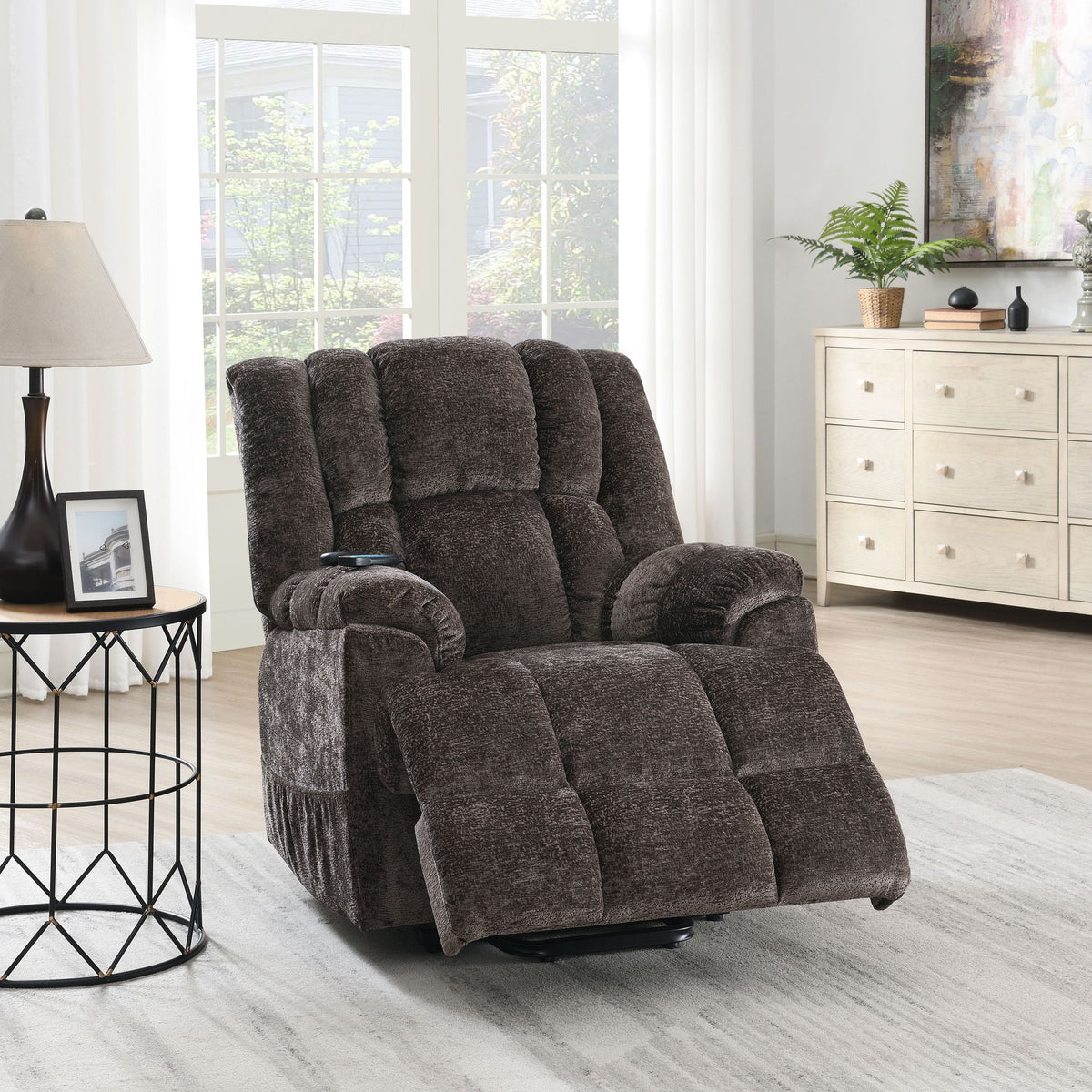 Power Motion Recliner With Lift Heating Massage Function - Brown