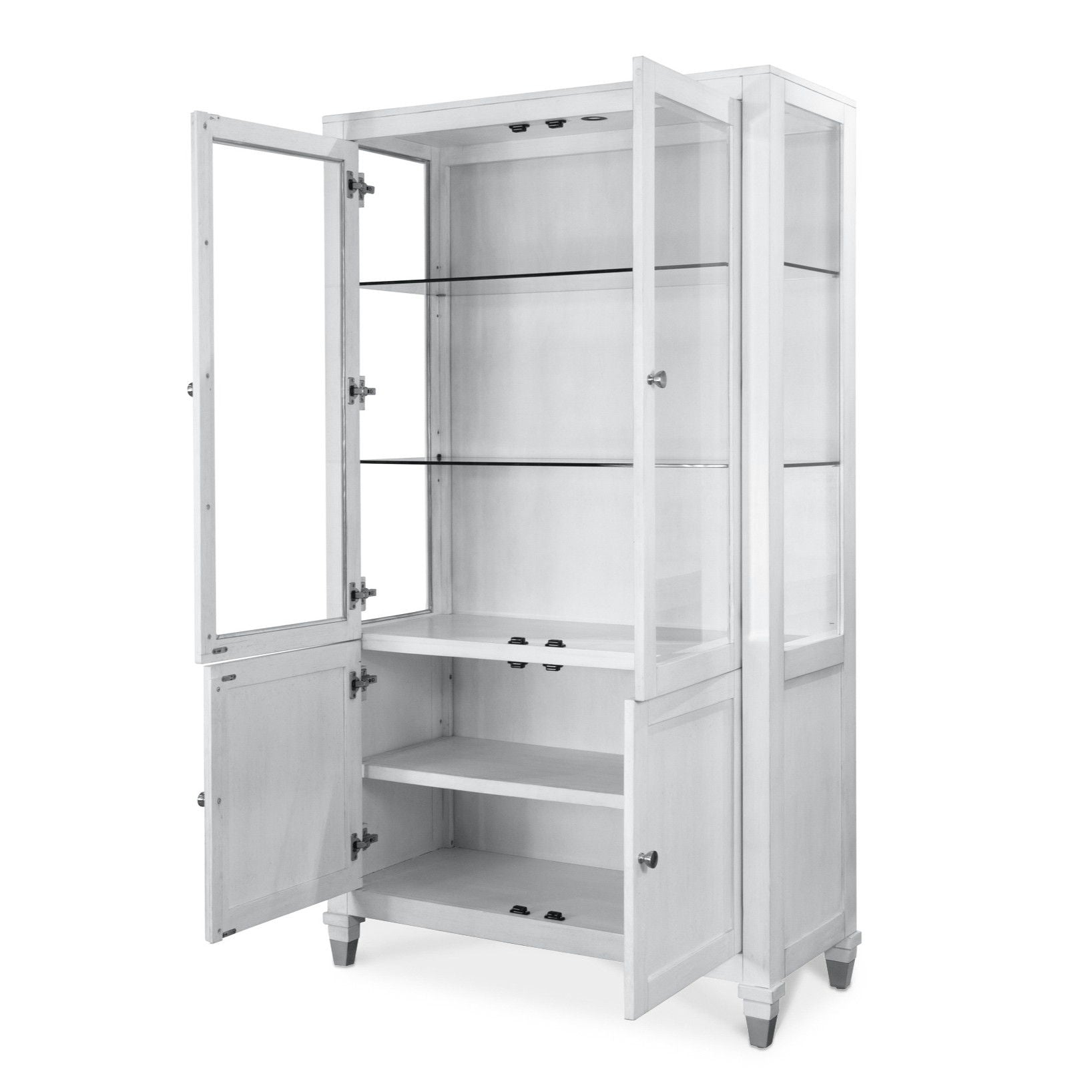 Point Breeze - Curio With Metal And Touch Lighting - Fresh White With Soft Gray Glaze