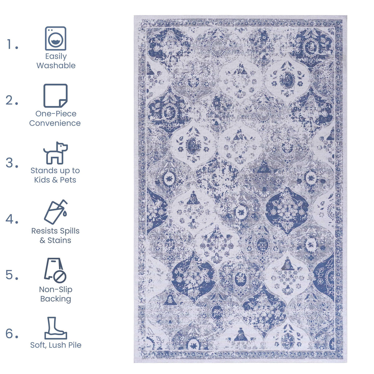Maval - 8' X 10' Washable Area Rug - Blue