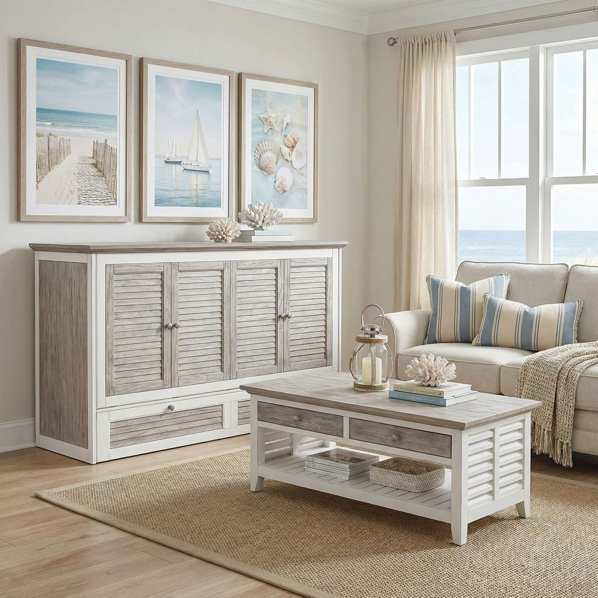 Islamorada - Queen Size Cabinet Bed With Mattress - Dapple Gray / Blanc
