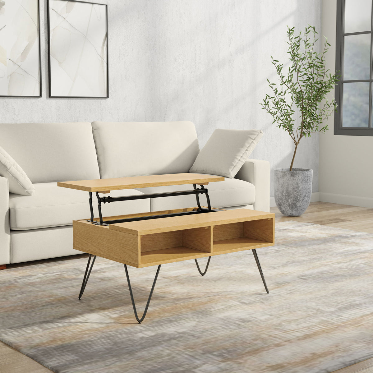 Hunter - Lift Top Coffee With Hidden Storage - Oak
