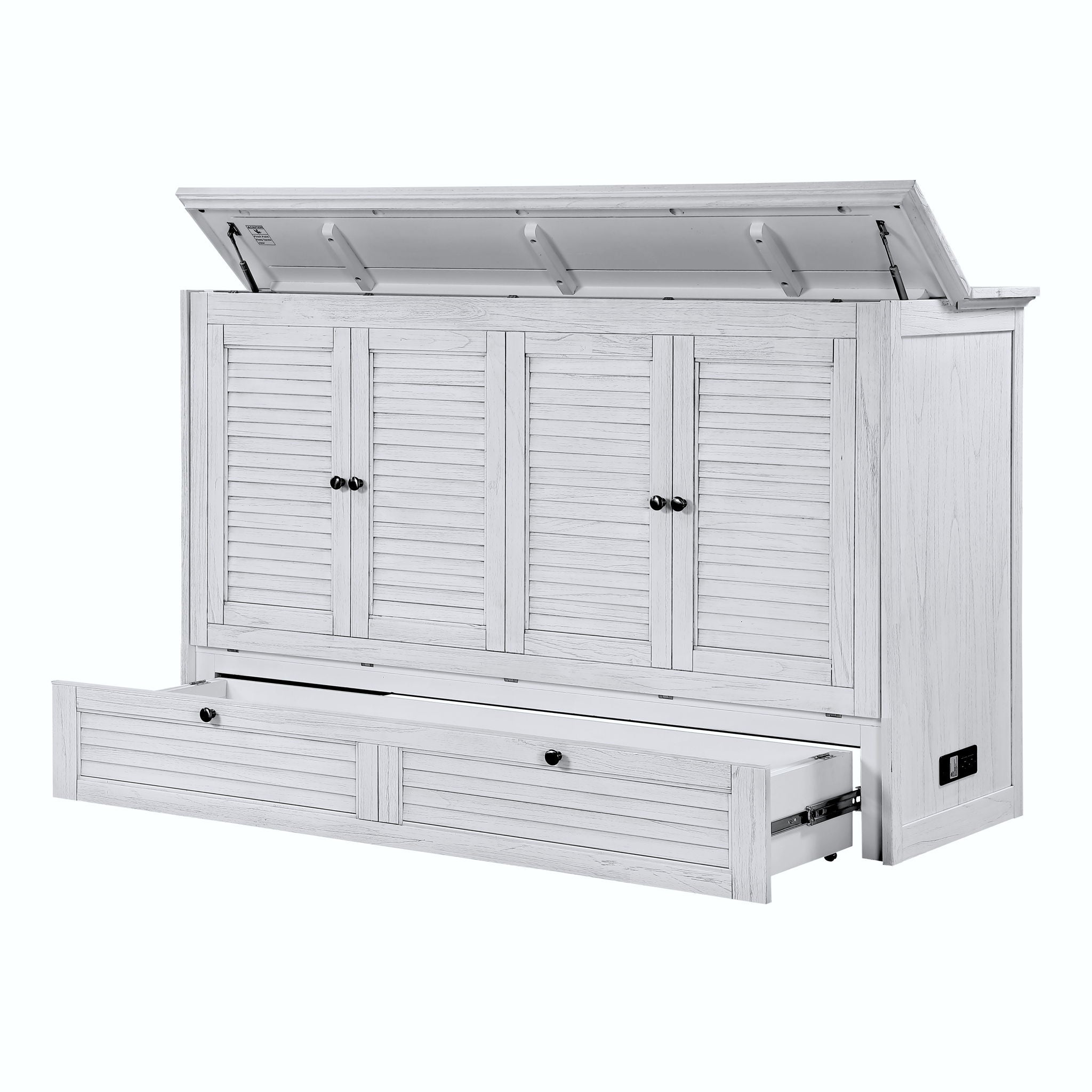 Surfside - Queen Size Cabinet Bed With Mattress - Weathered White