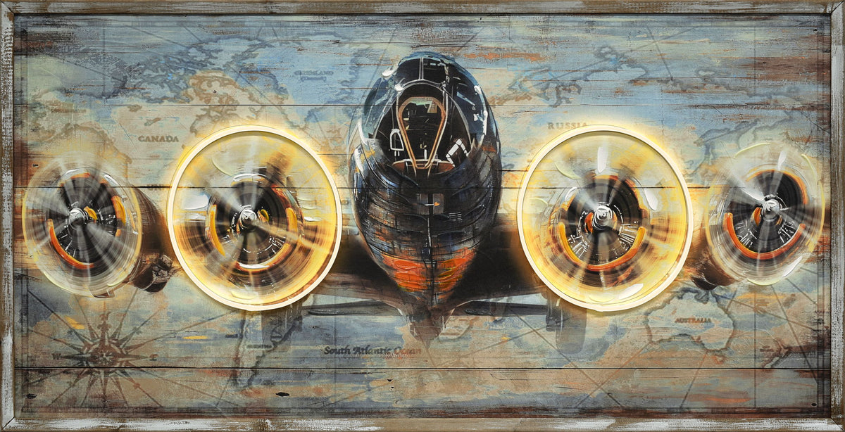 "Aviation Majesty" Hand-Embellished LED In Frame - Yellow / Blue