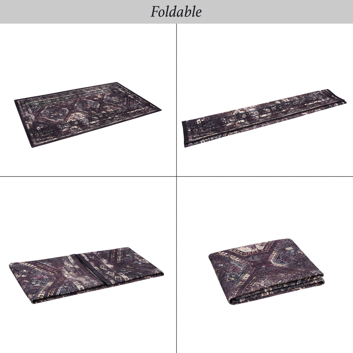 Maval - 8' X 10' Washable Area Rug - Black / Burgundy