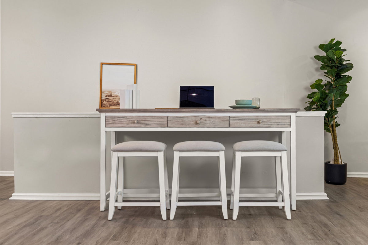 Islamorada - 3-Drawer Console With Power Strip, USB-A And USB-C Port - Dapple Gray / Blanc