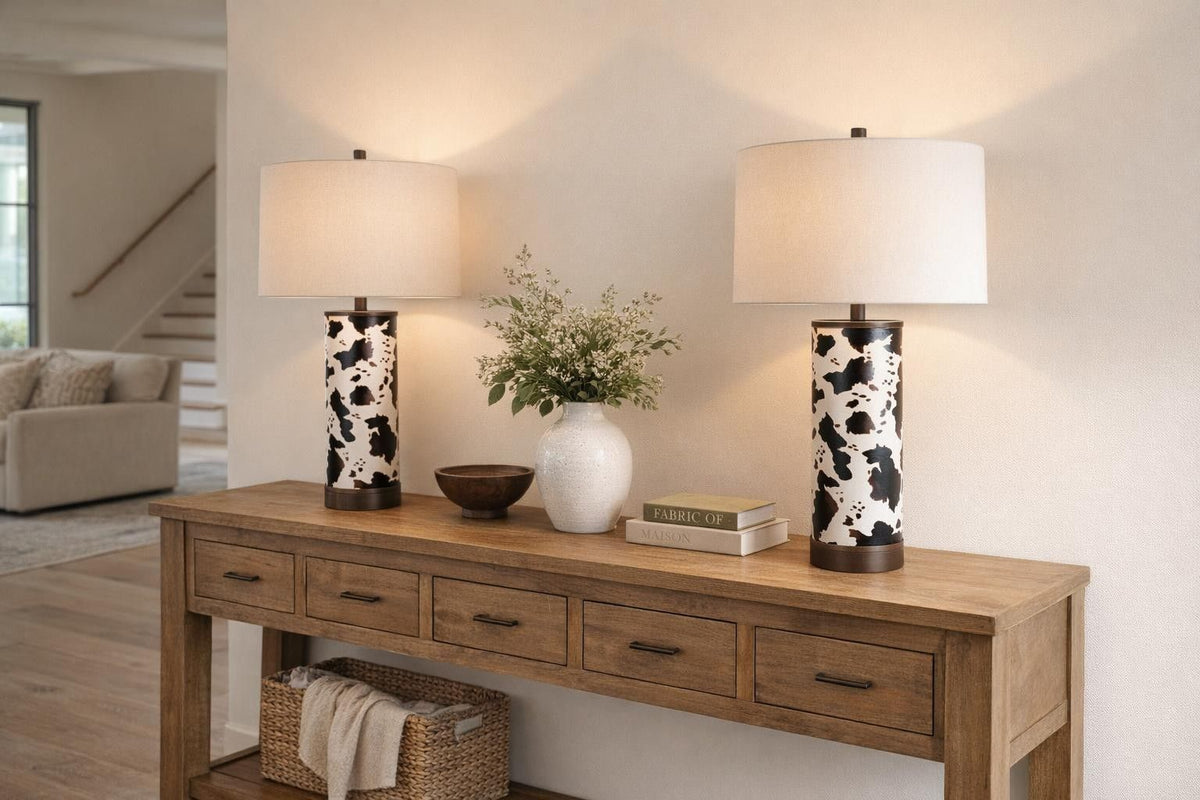 Painted Plains PU Leather & Metal Table Lamp (Set of 2) - Cowhide / Oil Rubbed Bronze