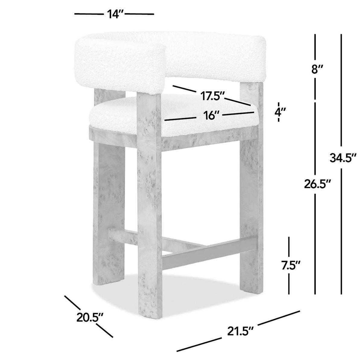Vavona - Burl Upholstered Barrel Back Counter Height Bar Stool - Polar Off White