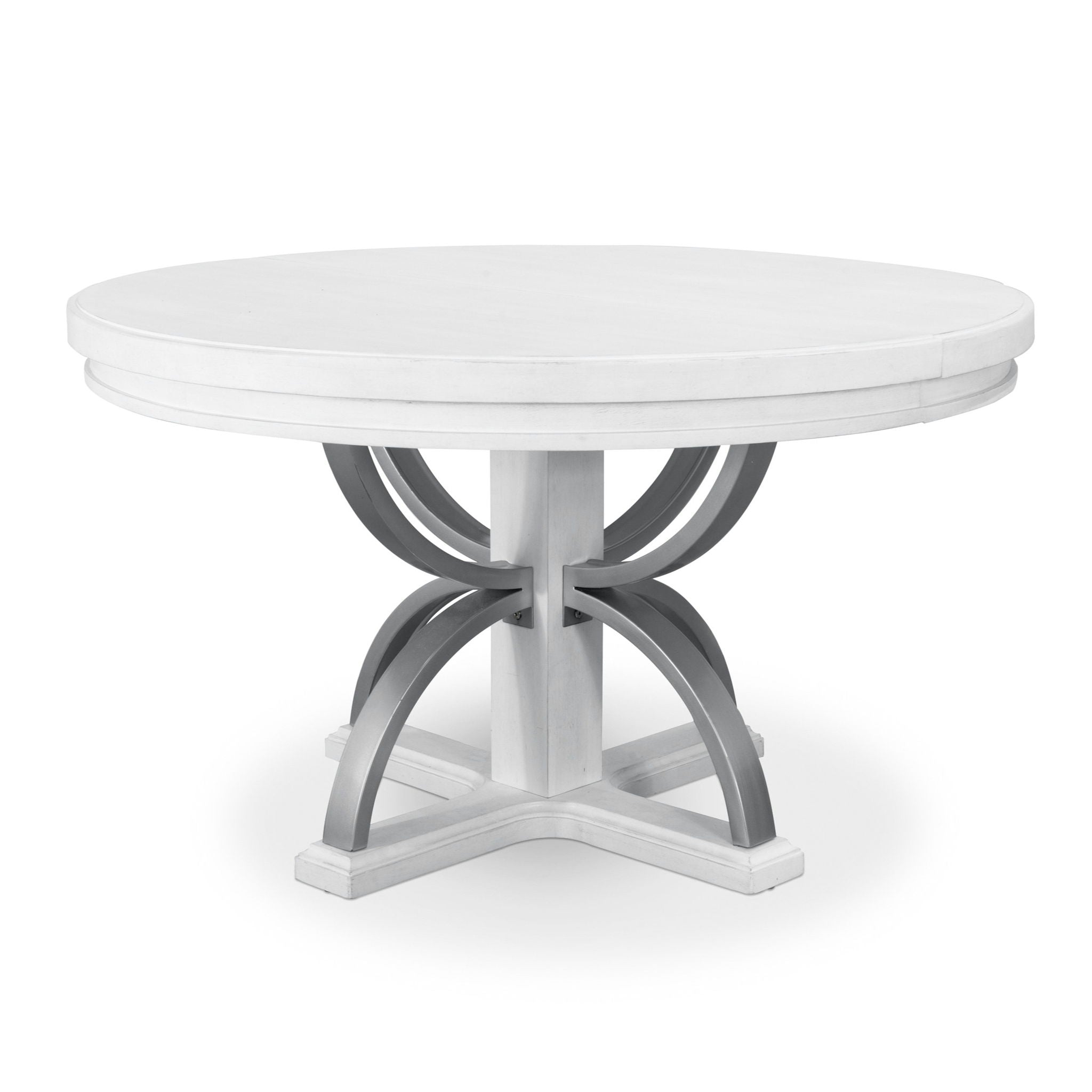 Point Breeze - Round Dining Table With Metal And 20" Leaf - Fresh White With Soft Gray Glaze