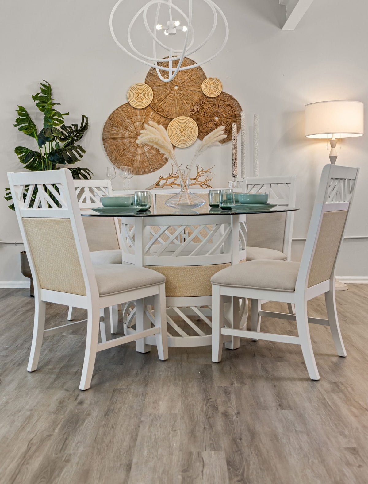 Miramar - Round Glass Dining Table - Sand / Stark White