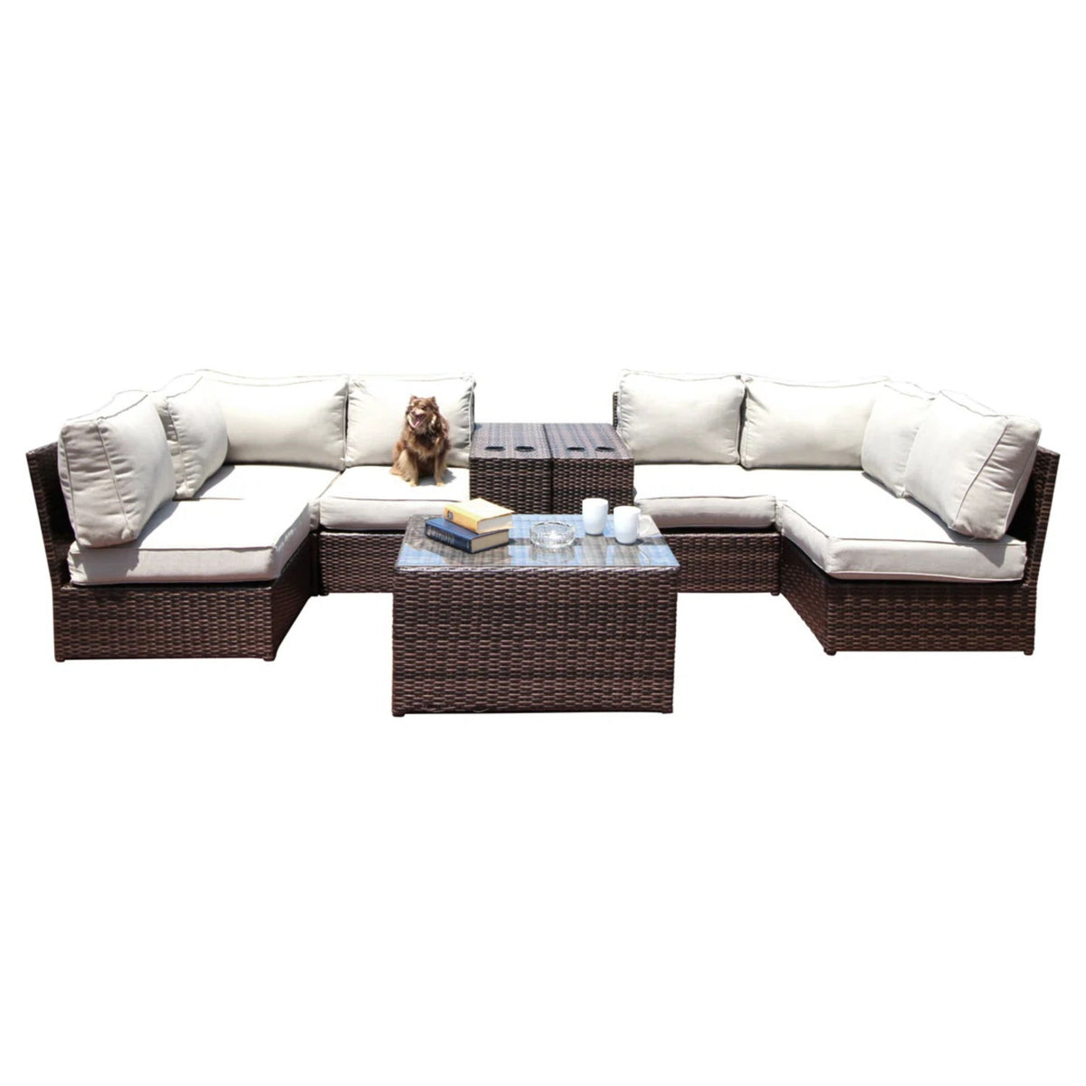 Comfortable Modern Patio Rattan Sectional Set With Cushions