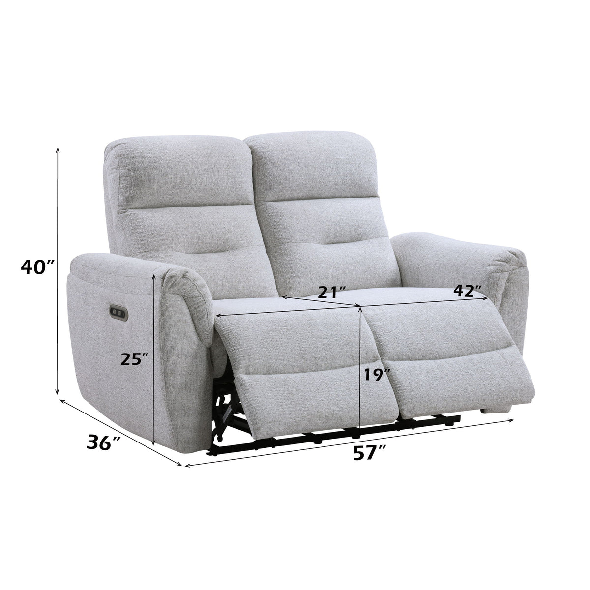 Eastre - Power Motion Loveseat With USB Port - Gray
