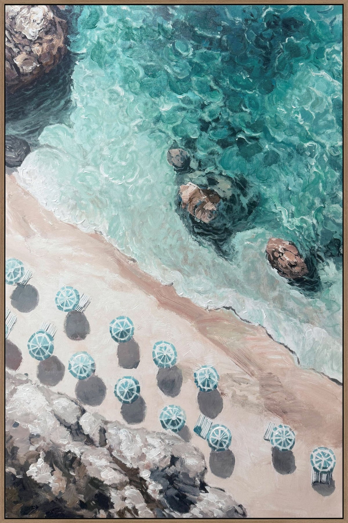 Cove Reverie I Hand-Embellished Canvas In Frame - Natural / Teal