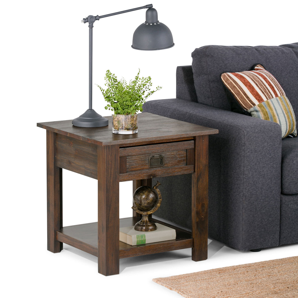 Monroe - End Table - Distressed Charcoal Brown