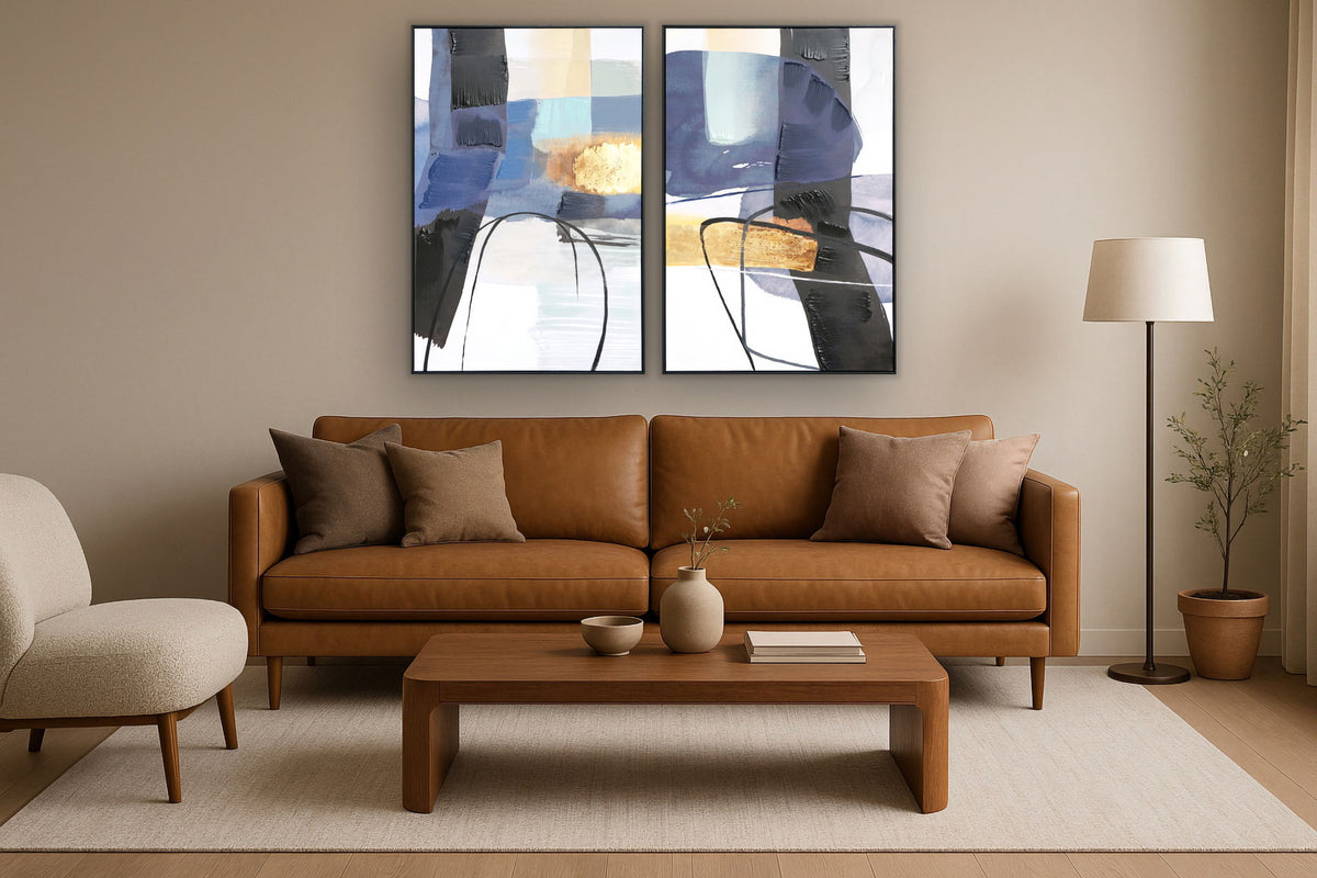 Hd Print Textured Canvas In Frame (Set of 2) - Blue