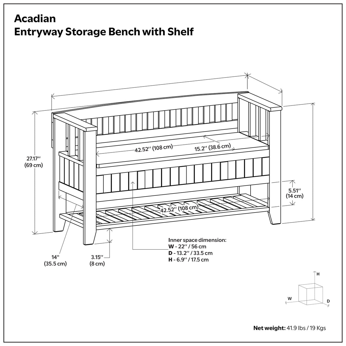Acadian - Entryway Storage Bench With Shelf - Brown