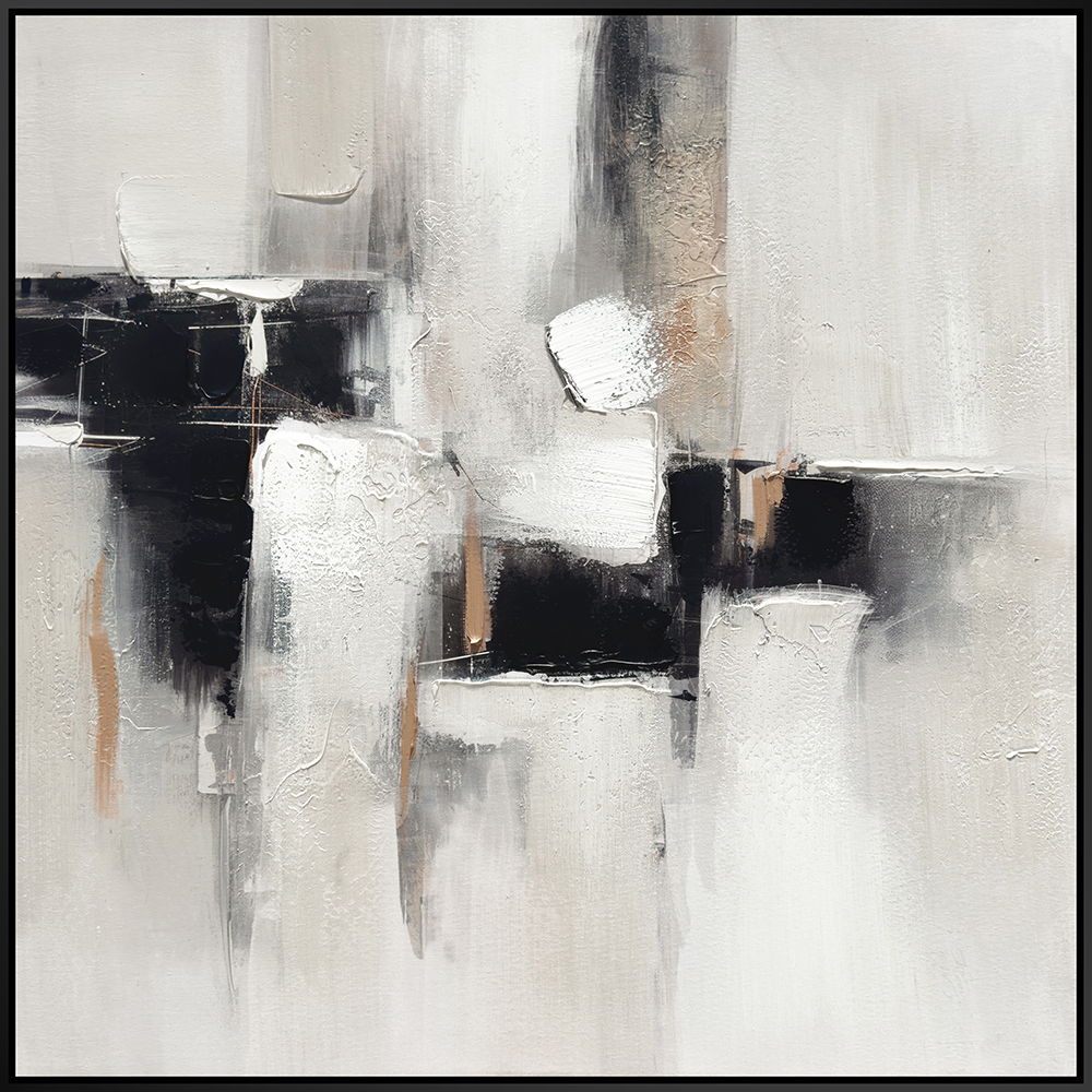 "Urban Elegance II" Hand-Embellished Canvas In Frame - White / Black / Tan