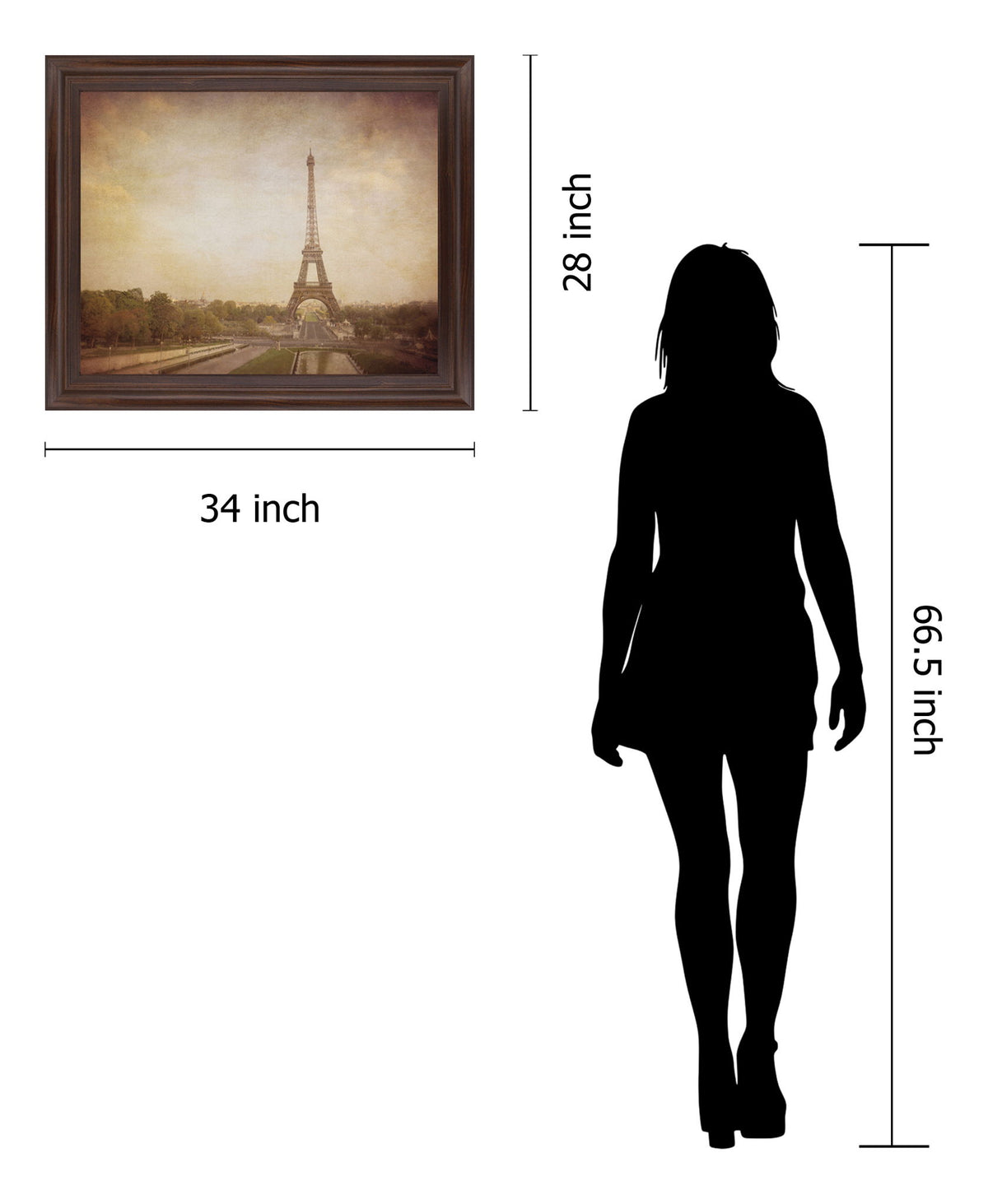 Sepia Eiffel View - 28" x 34" Framed Wall Art - Dark Brown