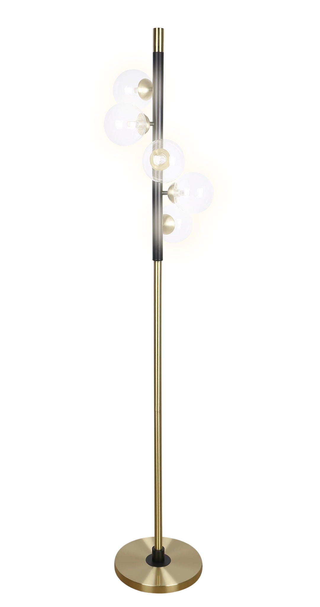 "Luminous Orbit" Metal Floor Lamp - Matte Black / Soft Gold / Clear