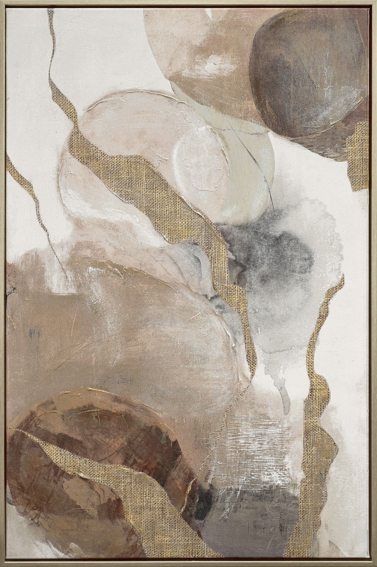 "Ethereal Whispers I" Hand-Embellished Canvas In Frame - Brown / Beige / Gray