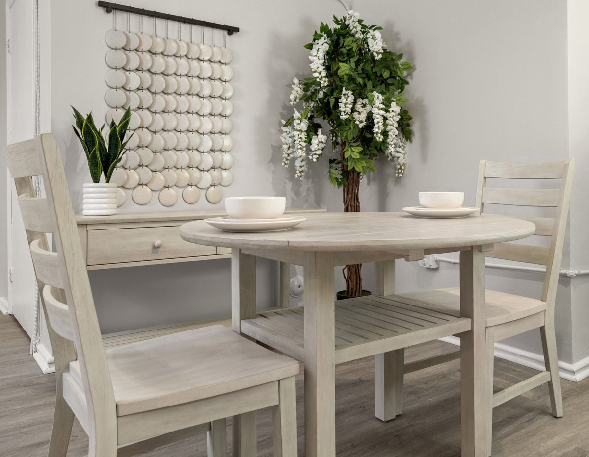 Geneva - Drop Leaf Dining Table With Shelf - Distressed White