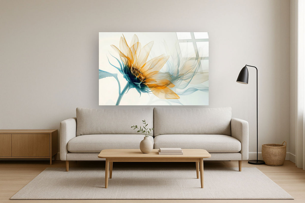 "Ethereal Bloom" Tempered Glass With Foil - Blue / Orange