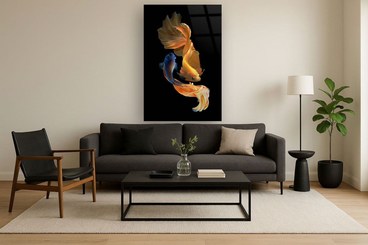 Tempered Glass With Foil - Ying Yang Fish - Black