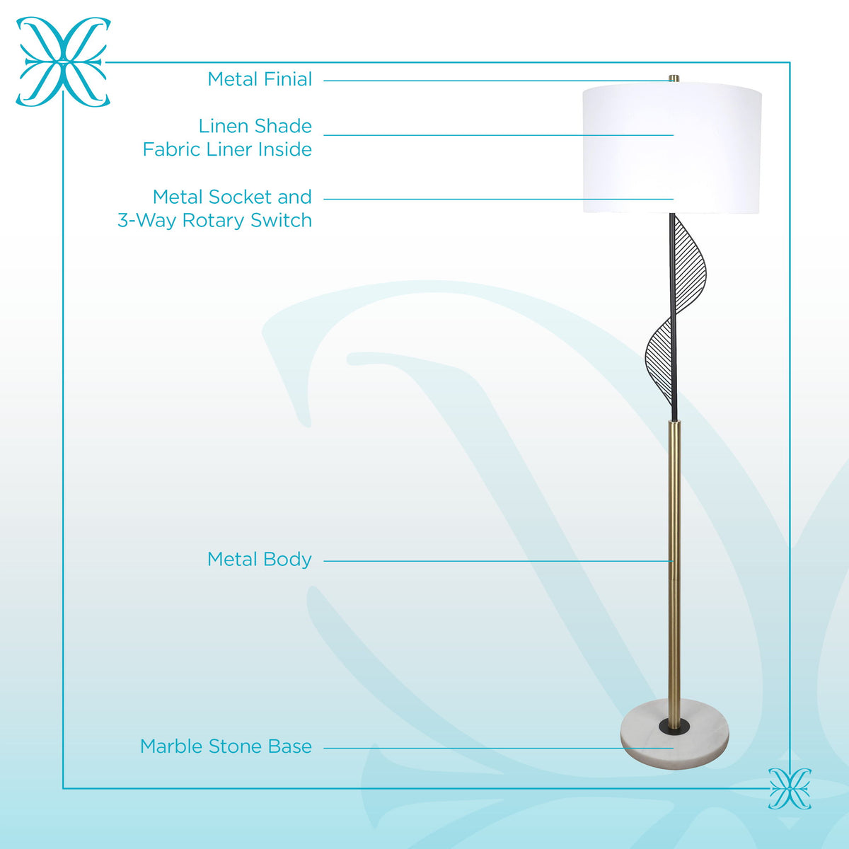 Spiral Radiance I Metal & Marble Floor Lamp - Matte Black / Soft Gold