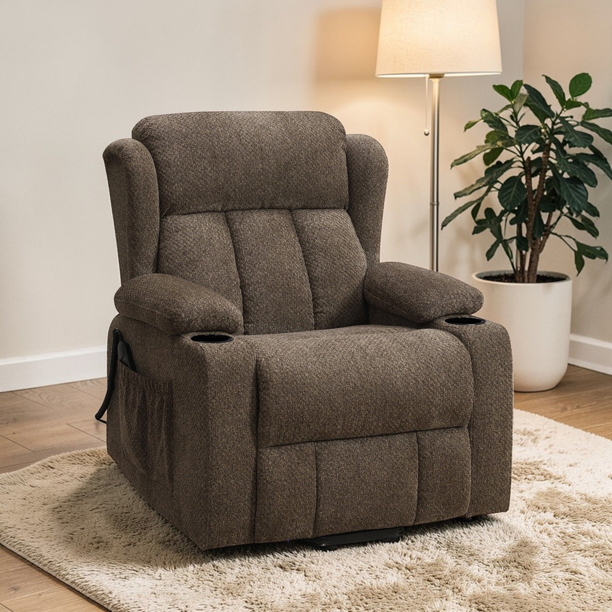 Lusio - Power Motion Recliner With Lift & Cup Holder - Brown