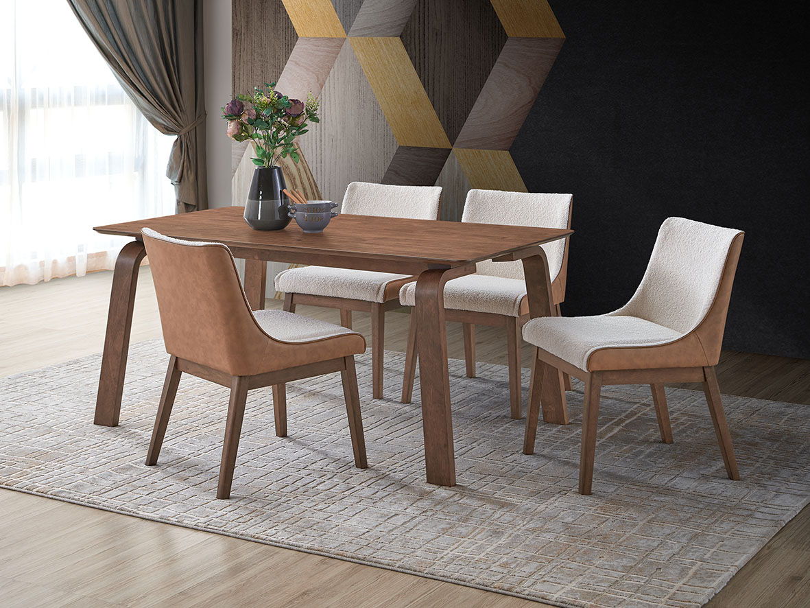 Ginny - 5 Piece With Side Chairs Dining Room Set - Walnut
