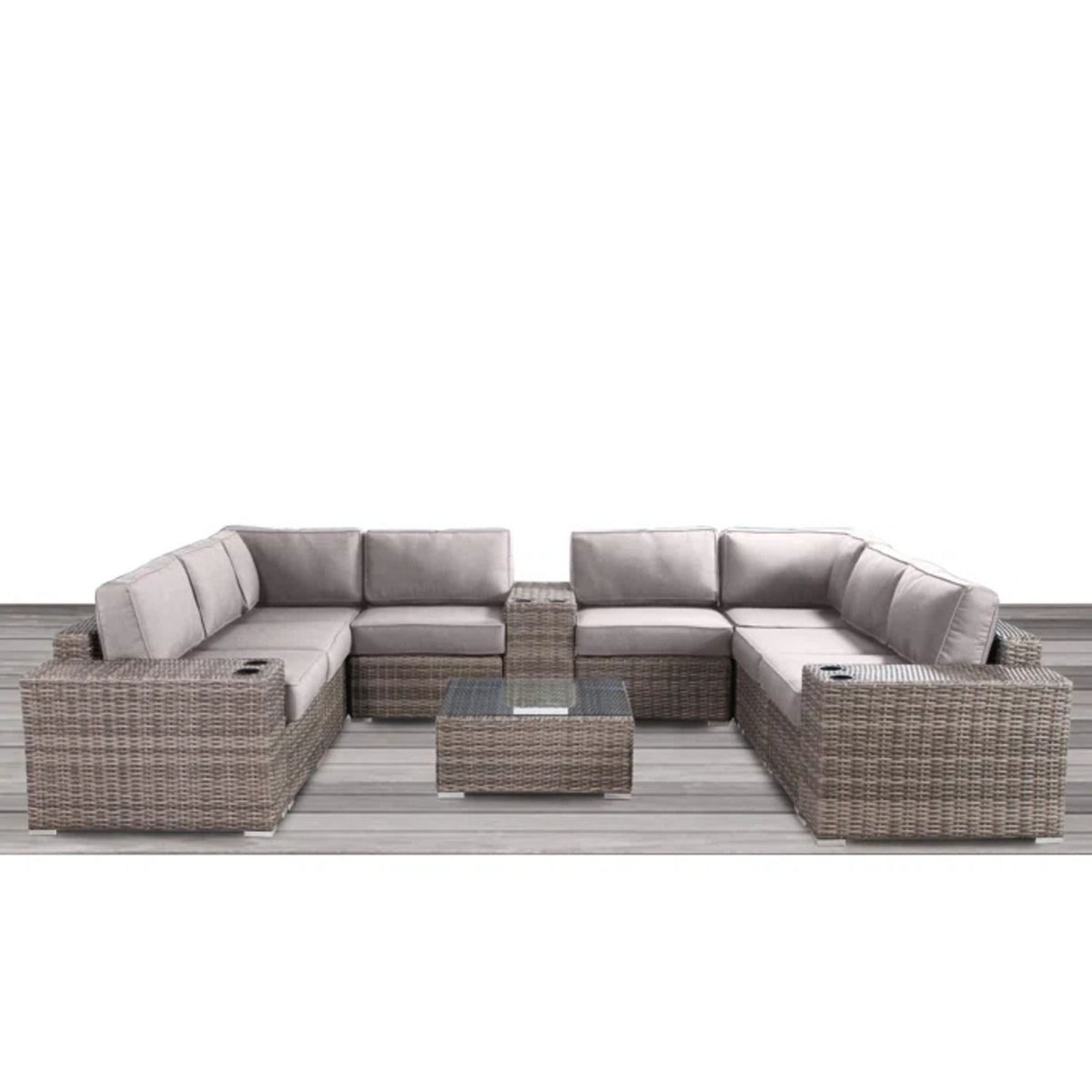 Modern Patio Rattan Sectional Set With Cushions