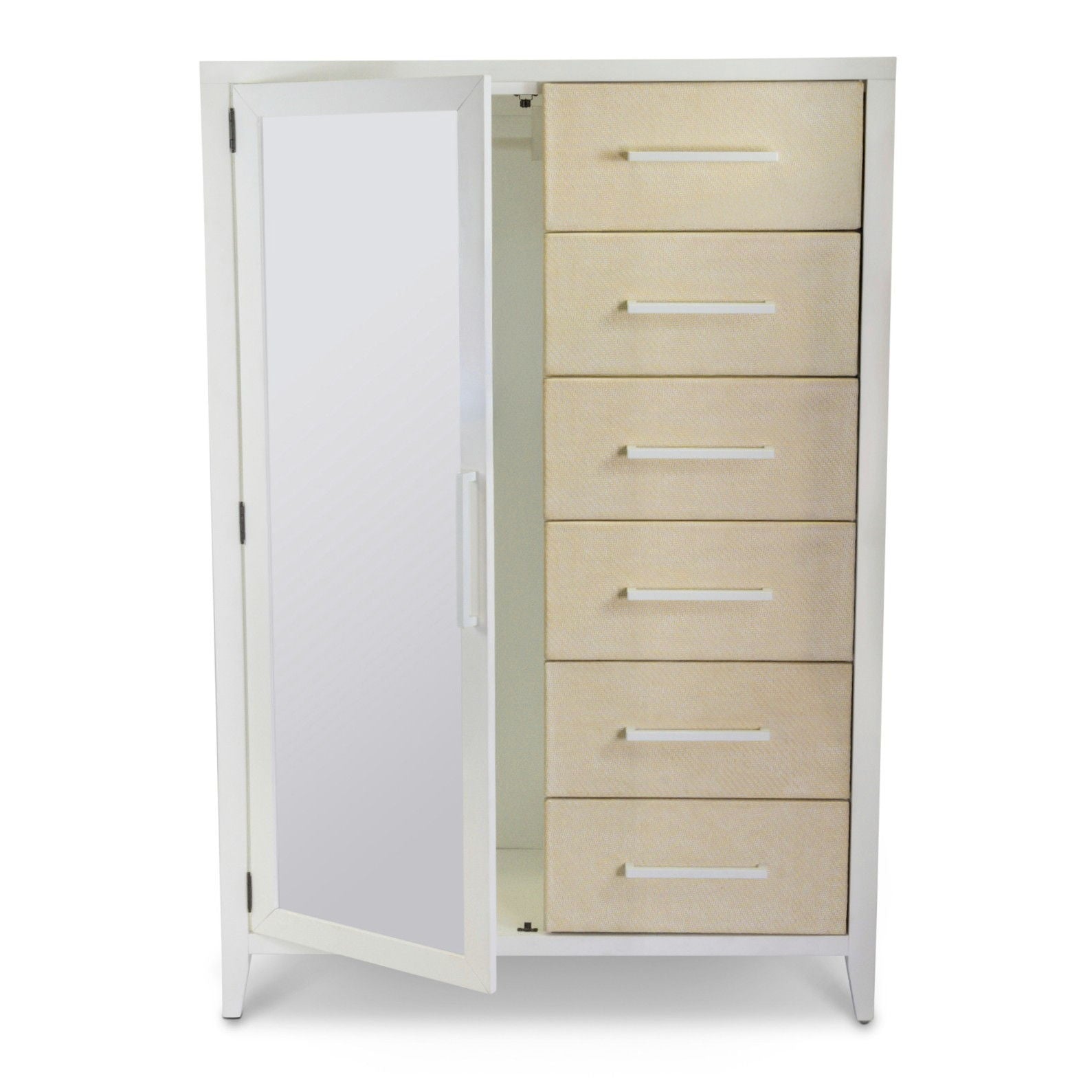 Miramar - Woven Mirrored Door Chest - Sand / Stark White