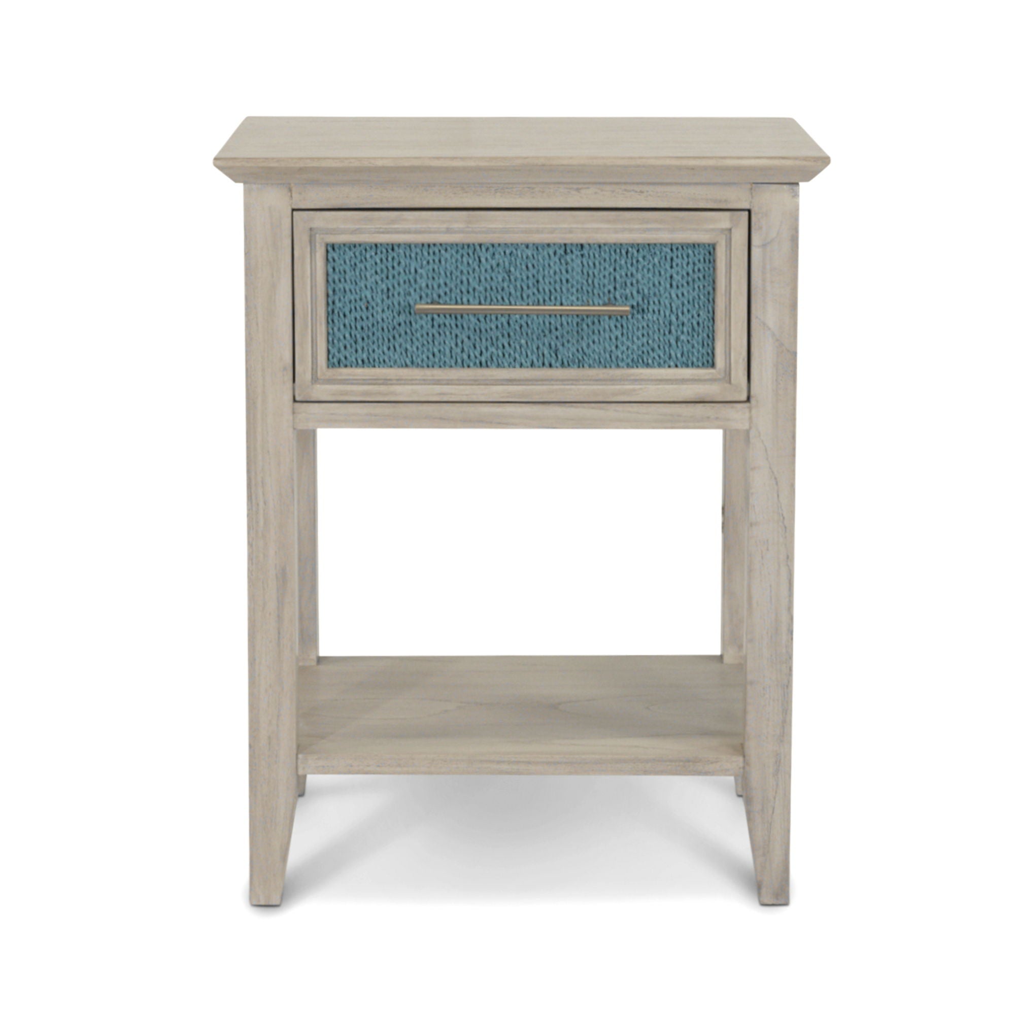 Ocean Isles - 1 Drawer Woven Nightstand With Power Strip And USB-A Port - Ocean Blue / Aged Ivory