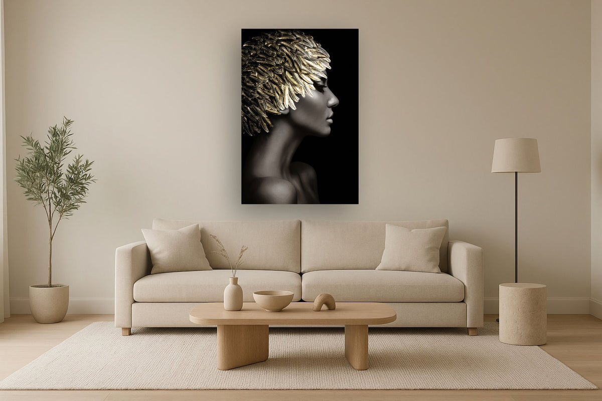 Temp Glass With Foil - Woman Gold Leaves - Black