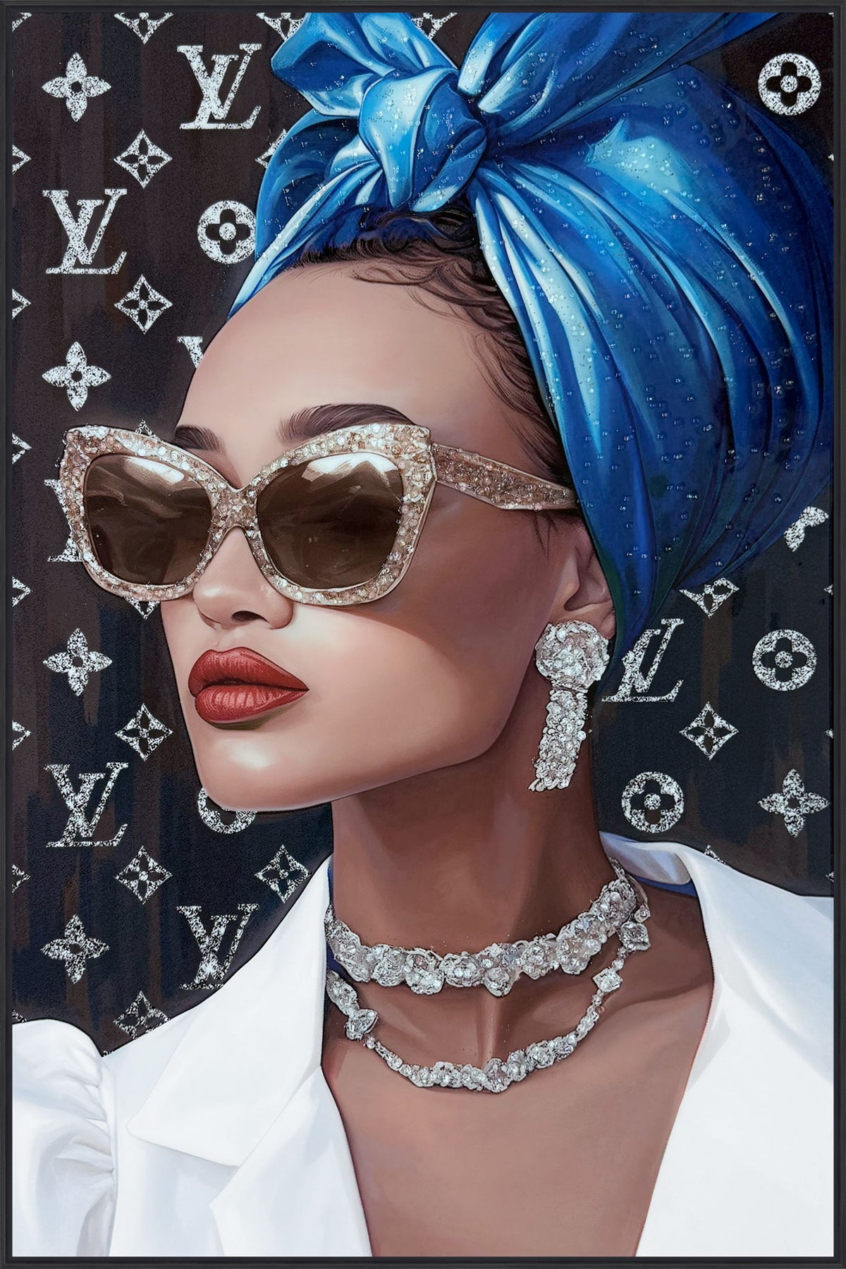 "Glamour Muse" Gloss With Foil & Rocks In Frame - Gloss / Metallic / Blue