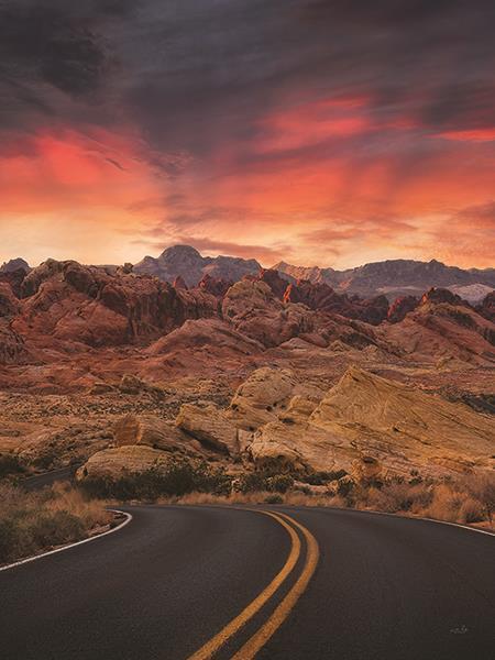 Sunset Valley Road By Martin Podt Photography (Framed) - Orange
