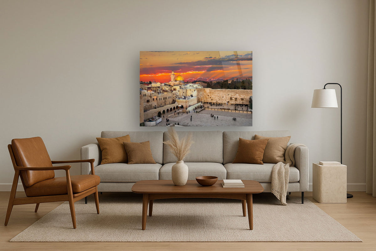 Tempered Glass With Foil - Jerusalem Wailing Wall - Light Brown
