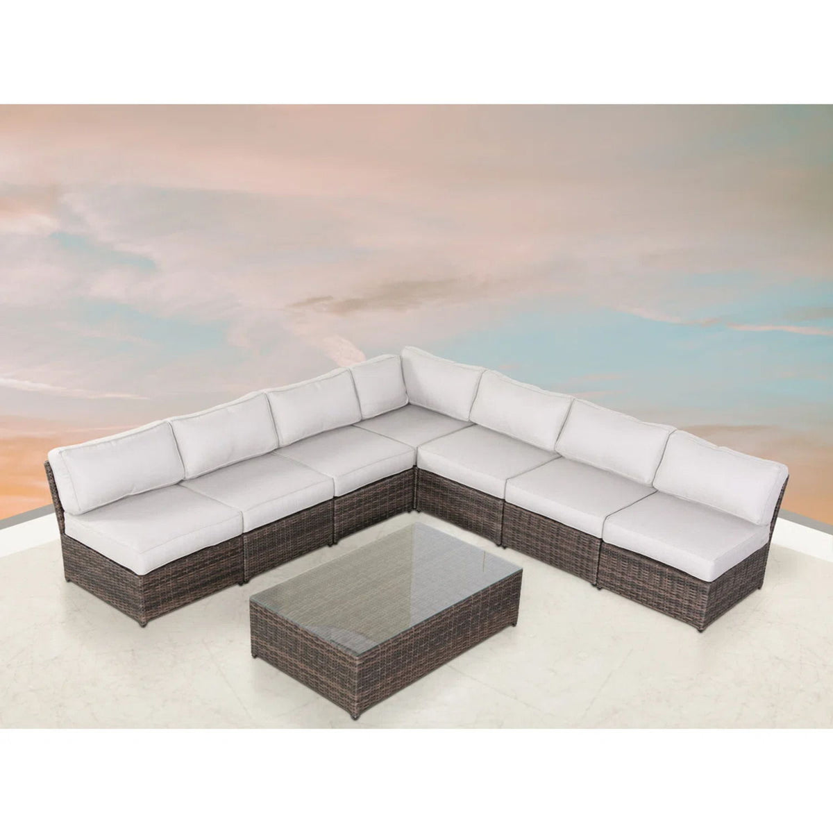 Comfortable Modern Patio Rattan Sectional Set With Cushions