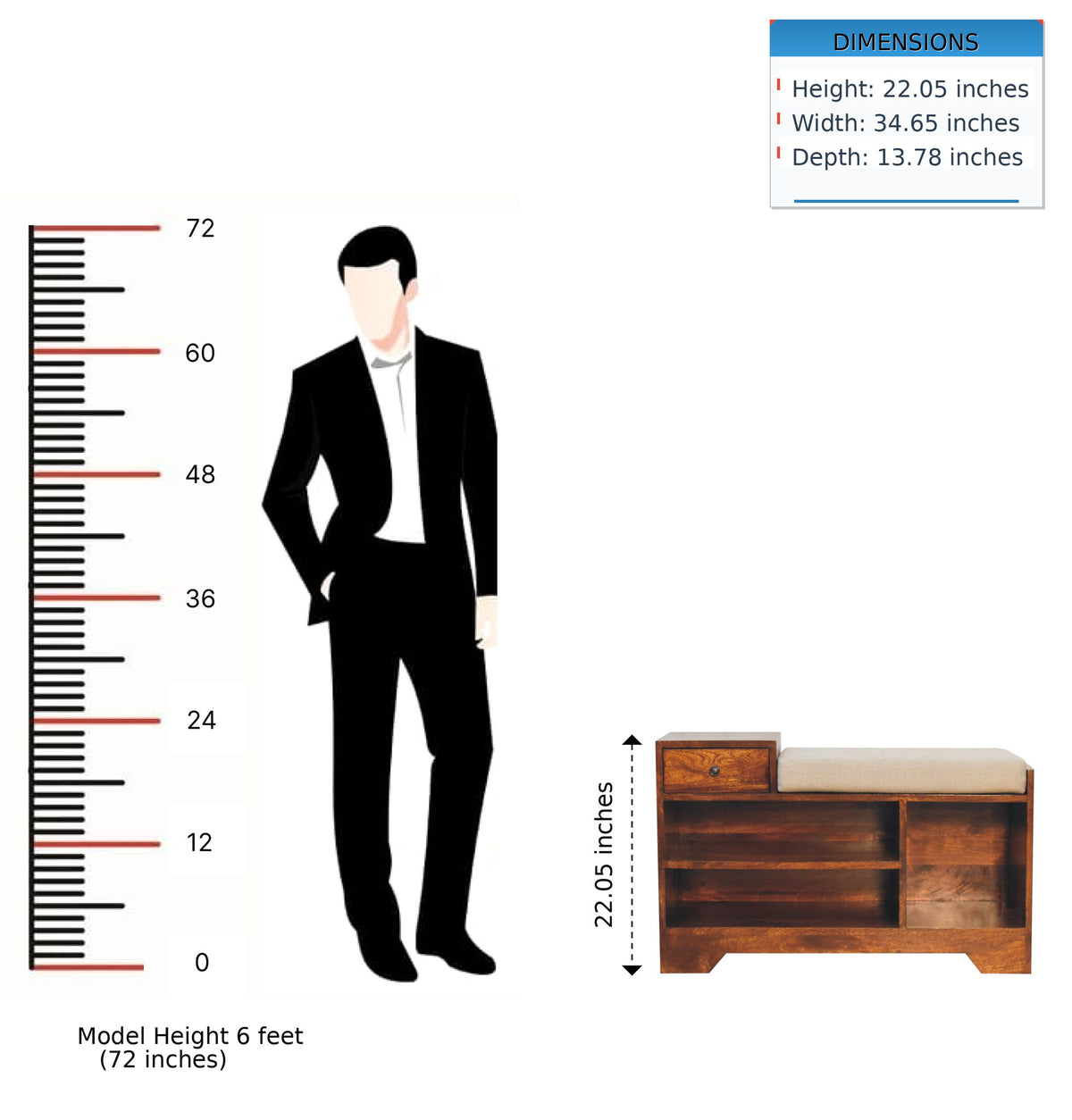 Retreat - Shoe Bench, 1 Drawer - Chestnut